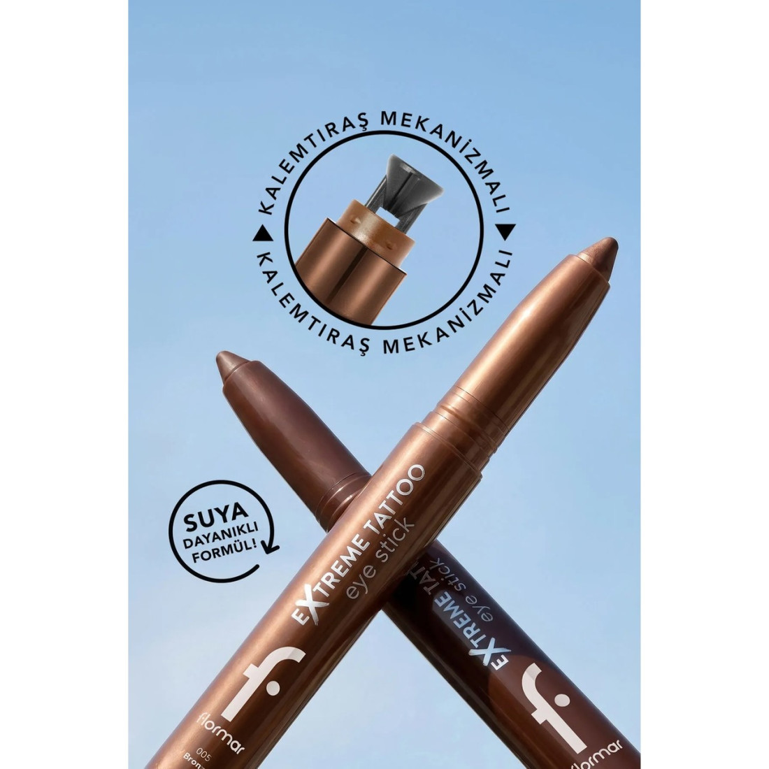 Flormar Extreme Tattoo Mat & Işıltılı Asansörlü Kalemtıraşlı Jel Göz Kalemi & Far Stick - 003 Cocoa