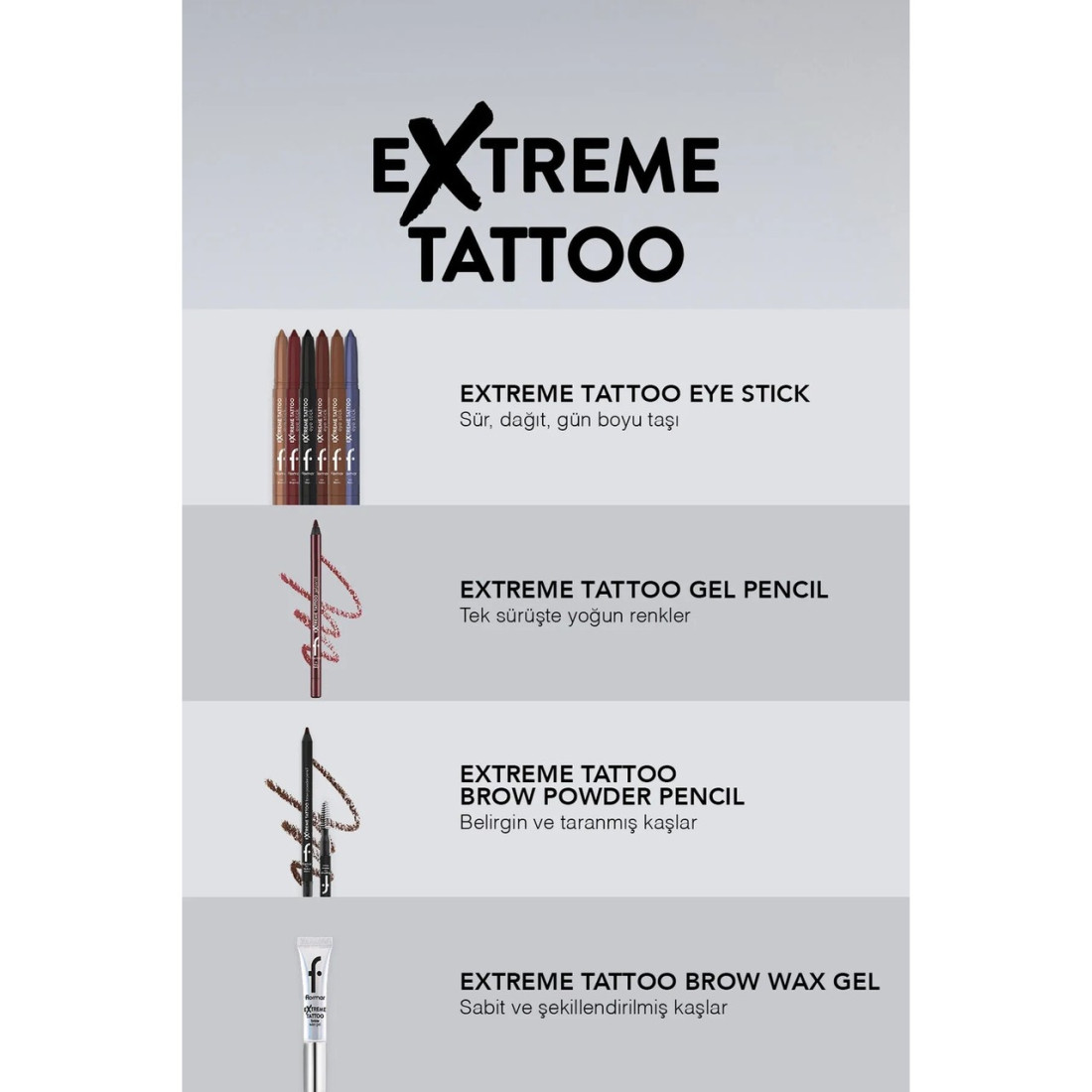 Flormar Extreme Tattoo Mat & Işıltılı Asansörlü Kalemtıraşlı Jel Göz Kalemi & Far Stick - 003 Cocoa