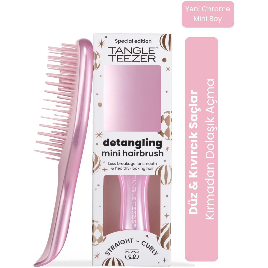 Tangle Teezer Mini Ultimate Detangler Satin Pink Chrome Saç Fırçası-Tarak / Mini Boy
