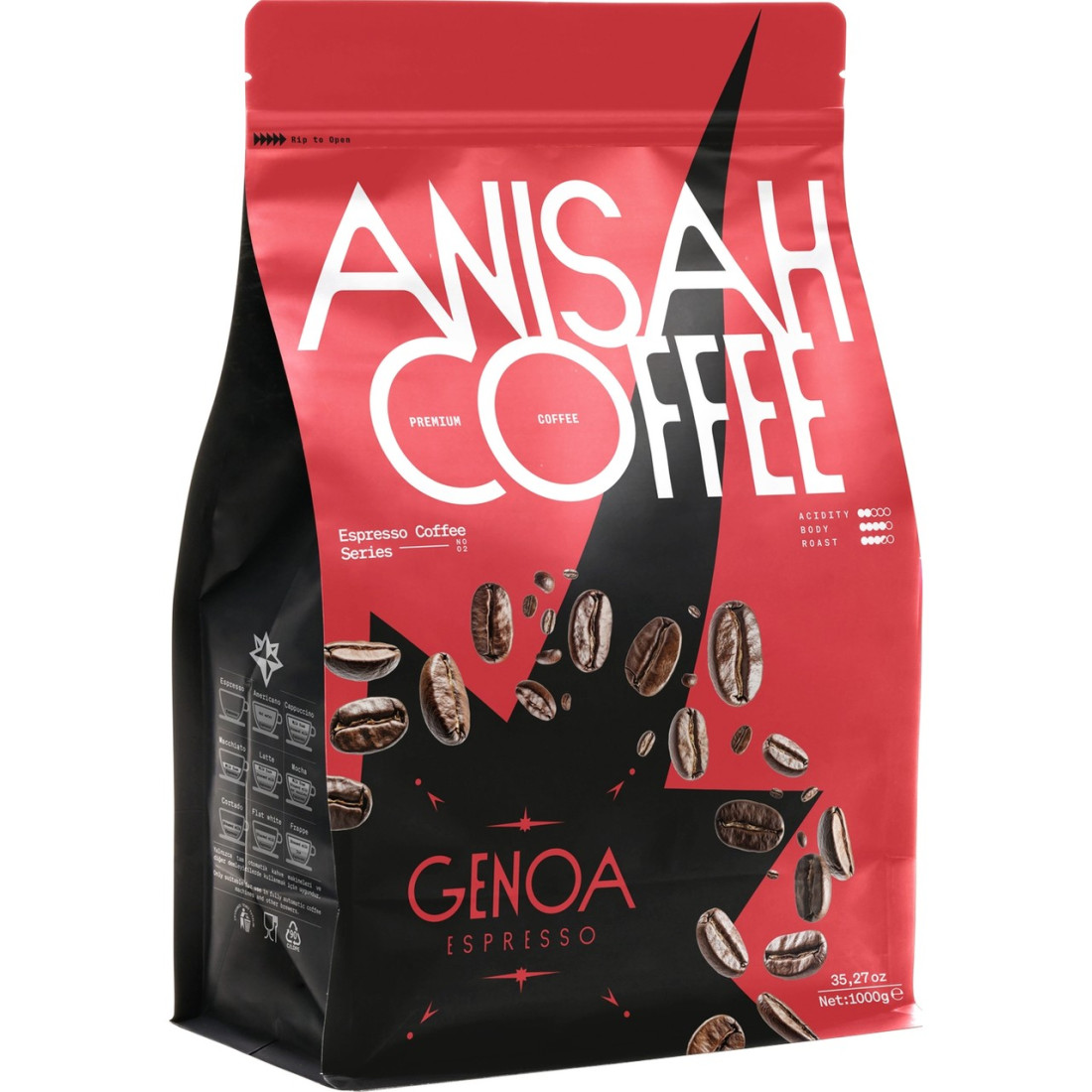 Anisah Coffee Genoa Espresso Çekirdek Kahve | 1000gr | Aromatik Tat Ve Zengin Krema