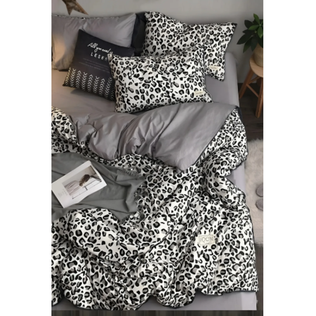 İQON Lastikli Çarşaflı Nevresim Takımı Çift Kişilik Leopar Premium Cotton 64s