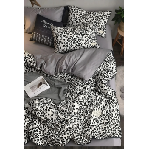 İQON Lastikli Çarşaflı Nevresim Takımı Çift Kişilik Leopar Premium Cotton 64s