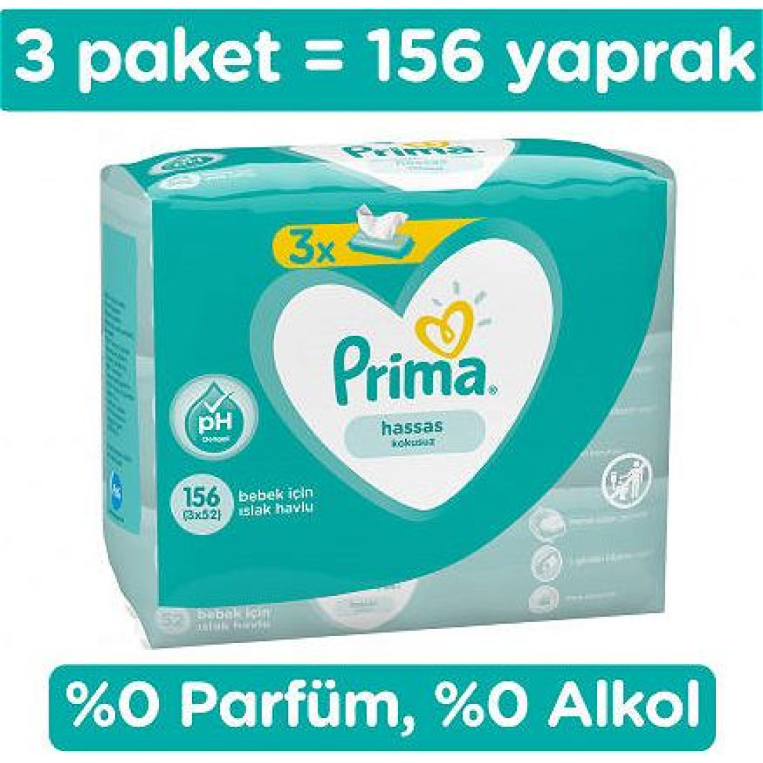 Prima Islak Mendil Hassas Ciltler 52 Li 3 Paket (Toplam 156 Yaprak)