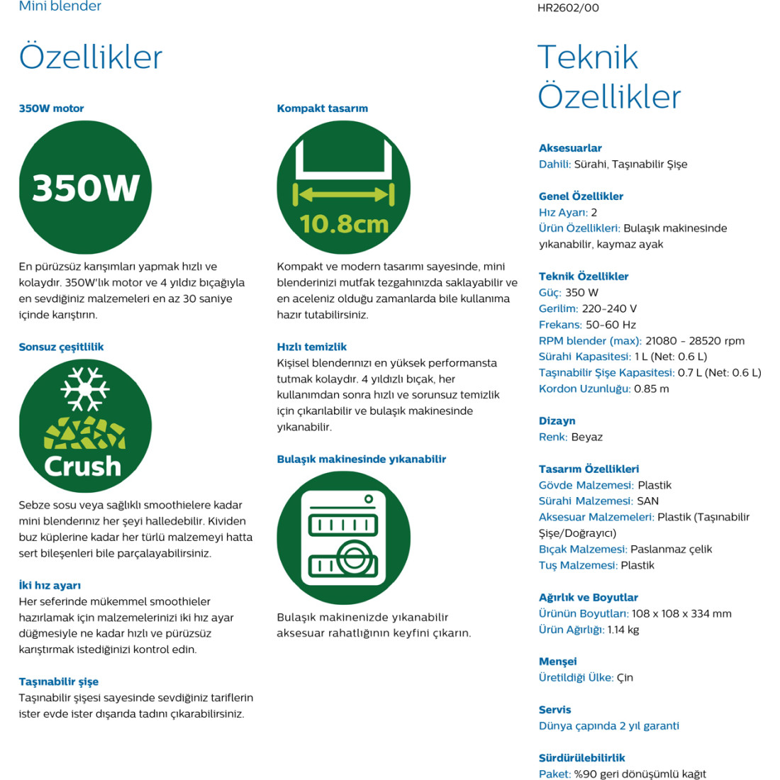 Phi̇li̇ps Hr2602 Mi̇ni̇ Blender Dai̇ly Collecti̇on