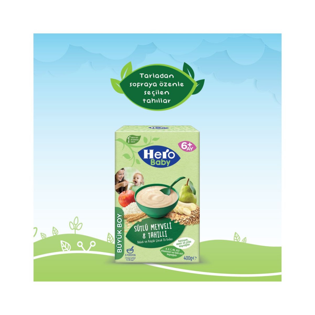 Hero Baby Sütlü 8 Tahıllı Meyveli Kaşık Mama 400 Gr