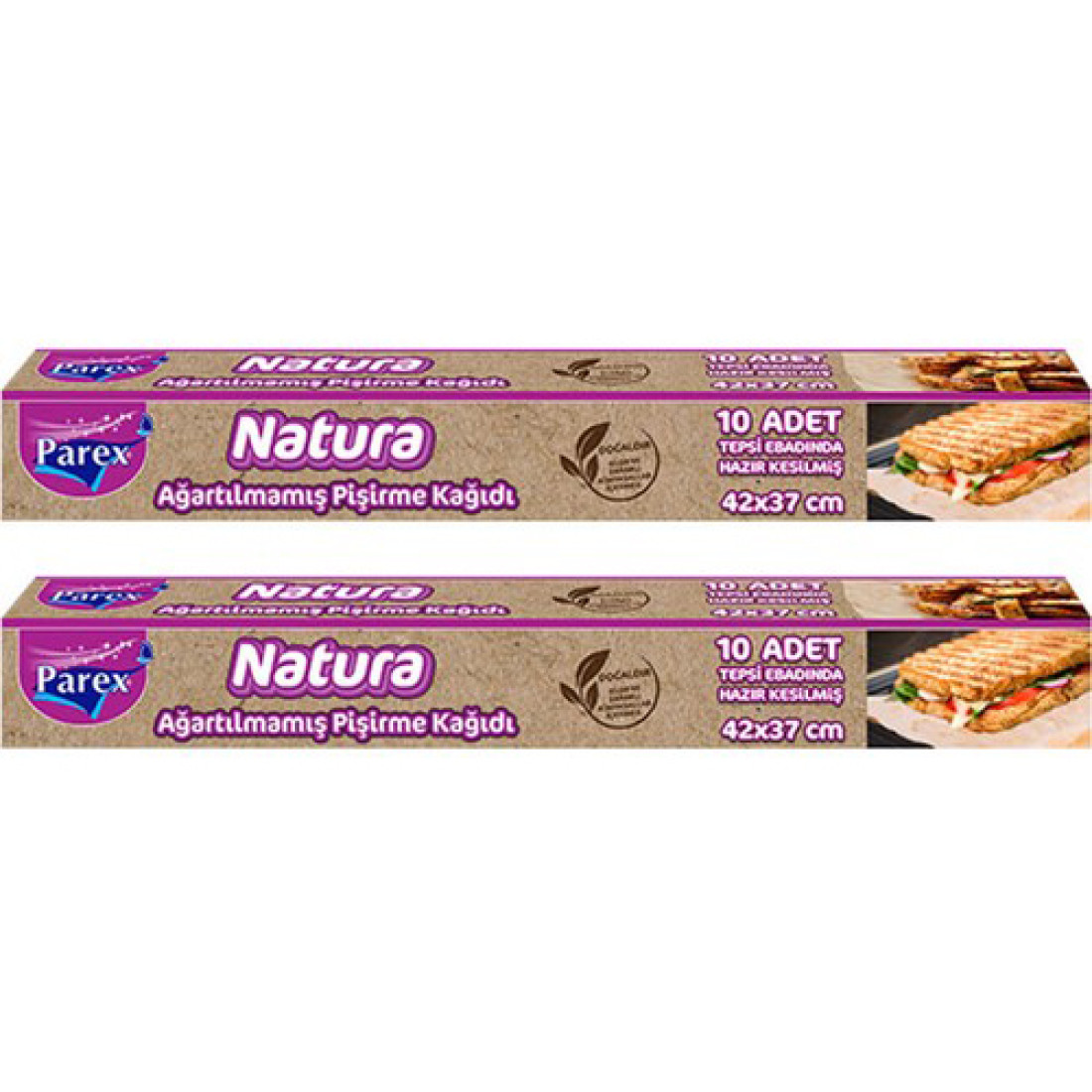 Parex Natura Ağartılmamış Hazır Kesilmiş Pişirme Kağıdı 10'Lu (42X37Cm) 2'Li Paket