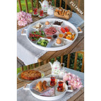 Kitchen Trend 2 Li 51 Cm ve 37 Cm Ahşap Kulplu Metal Yuvarlak Beyaz Tepsi Sunum Tepsi, Kahvaltı Tepsisi