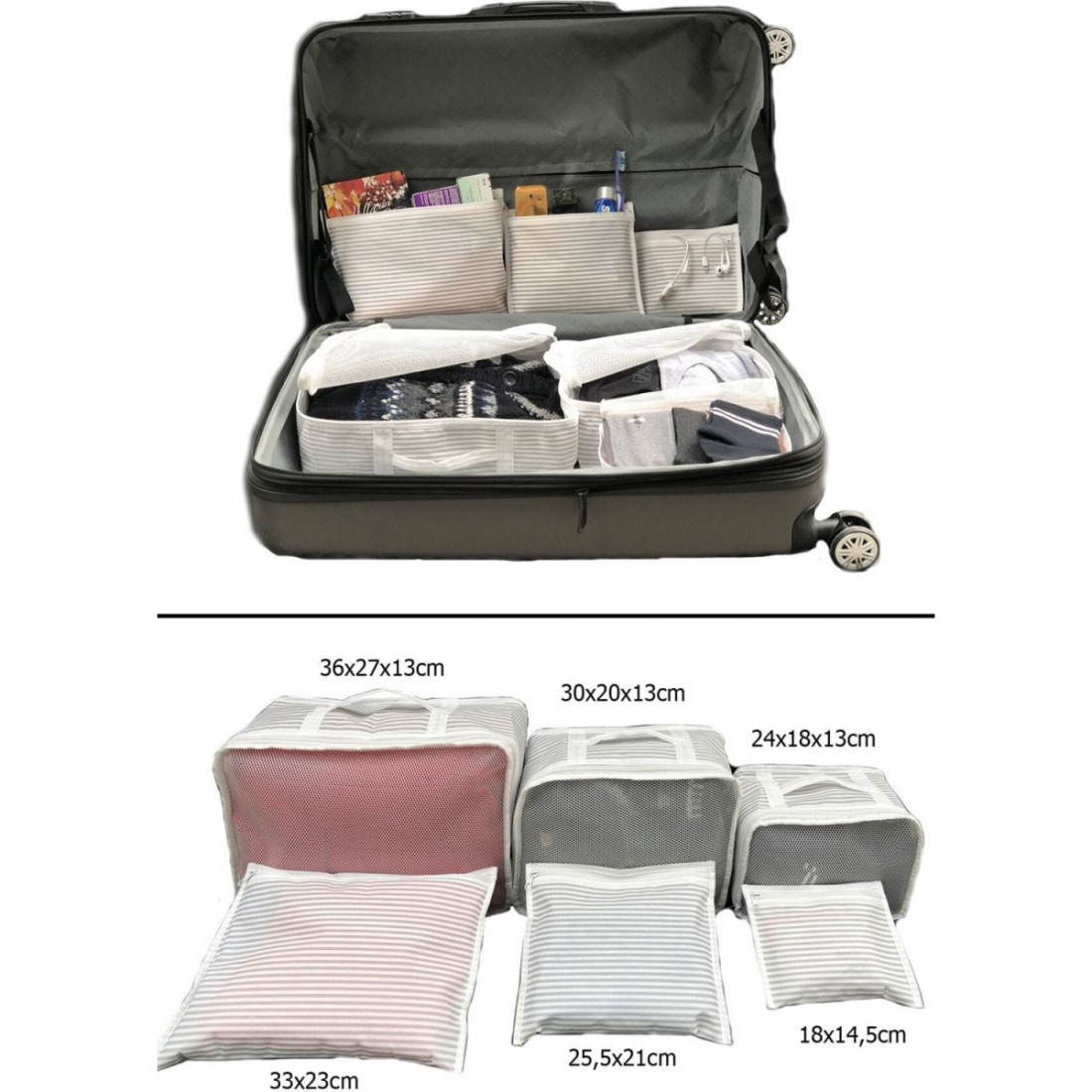 6'Lı Valiz Düzenleyici Set- Çizgili