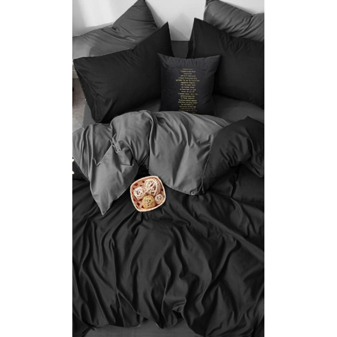 İqon Lastikli Çarşaflı Nevresim Takımı Çift Kişilik Gri-Siyah Blackgrey