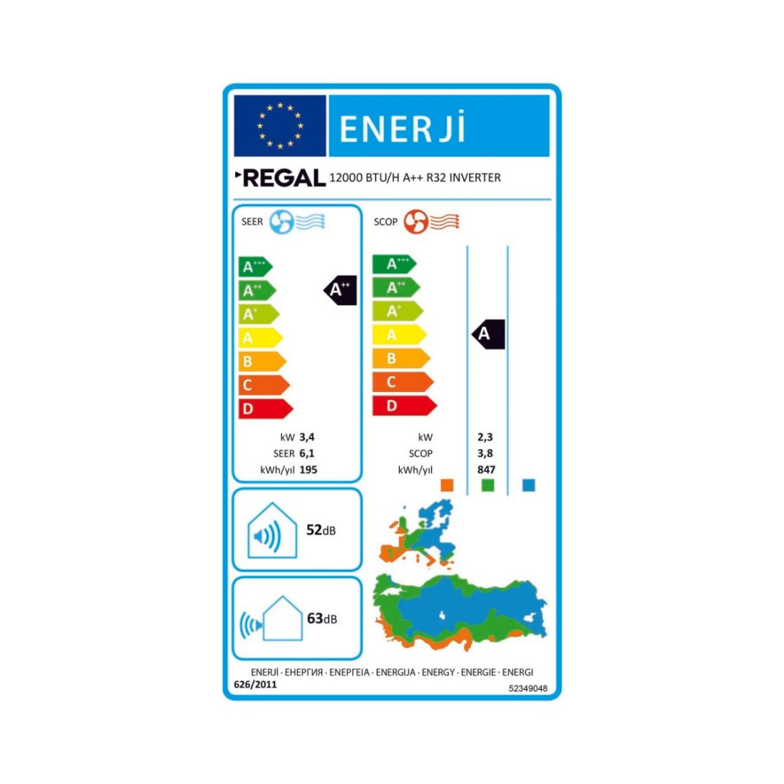 Regal 12000 Btu/H A++ R32 Inverter Klima