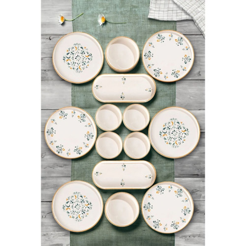 Kitchen Life 14 Parça 6 Kişilik Sila Stackable Kahvaltı Takımı - Lüx Kahvaltılık Sunum Seti Tabağı