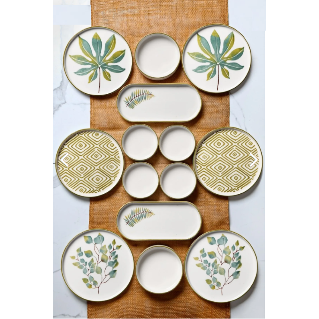 Kitchen Life 14 Parça 6 Kişilik Stackable Güz Yaprak Kahvaltı Takımı - Lüx Kahvaltılık Sunum Seti Tabağı