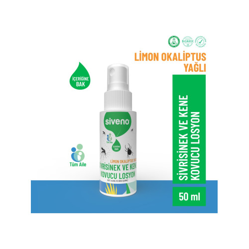 Siveno Sivrisinek ve Kene Kovucu Sprey Losyon Bitkisel Tüm Vücut için Seyahat Tatil Boy 50 Ml