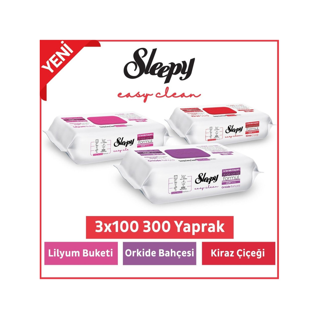 Sleepy Easy Clean Lilyum Orkide Kiraz Çiçeği Yüzey Temizlik Havlusu&Mendili 3X100 (300 Yaprak)