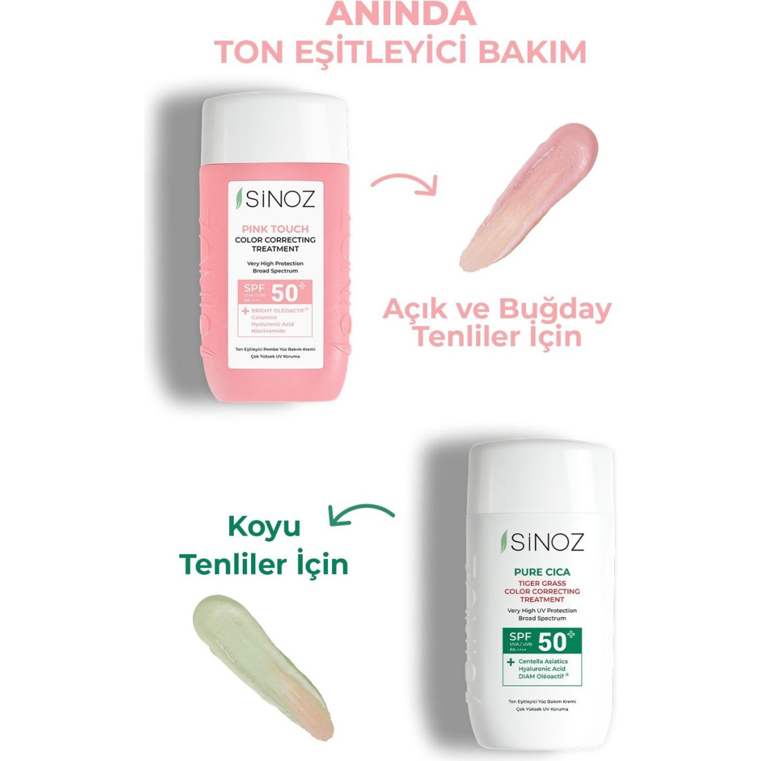 Sinoz Pink Touch Anında Ton Eşitleyici Onarıcı Nemlendirici Pembe Yüz Güneş Kremi Spf50