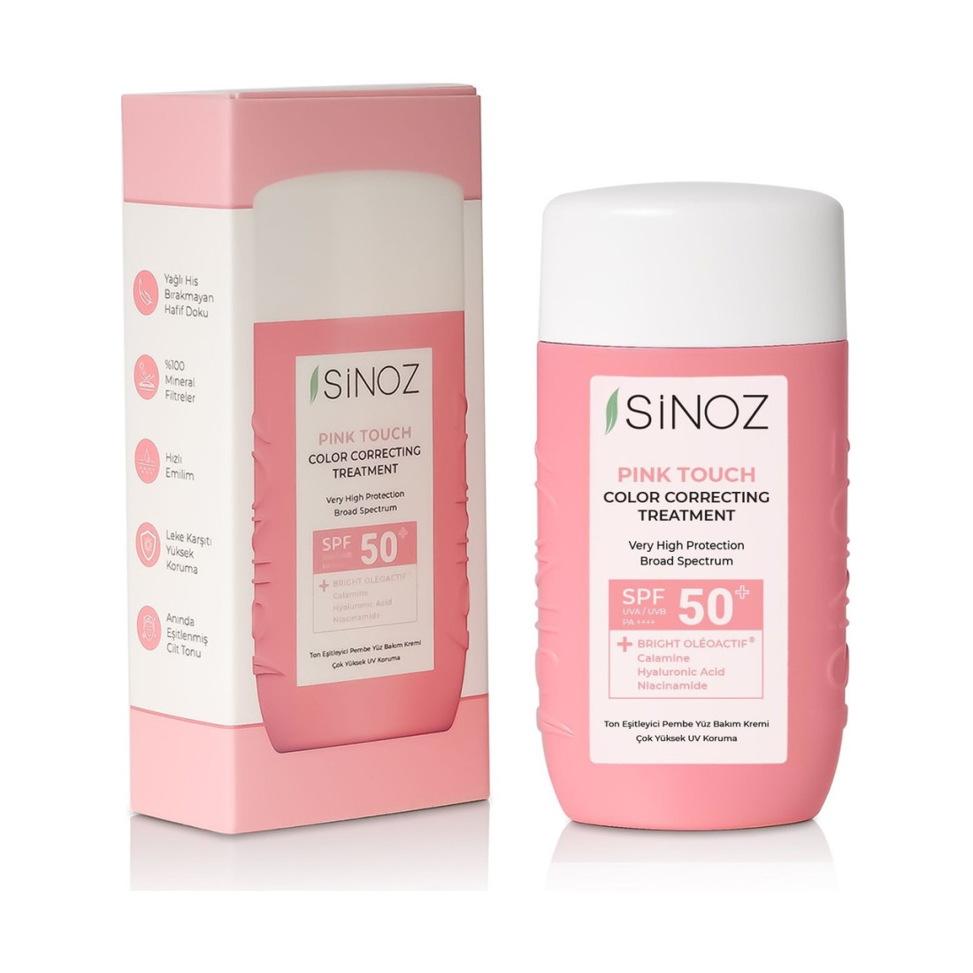 Sinoz Pink Touch Anında Ton Eşitleyici Onarıcı Nemlendirici Pembe Yüz Güneş Kremi Spf50