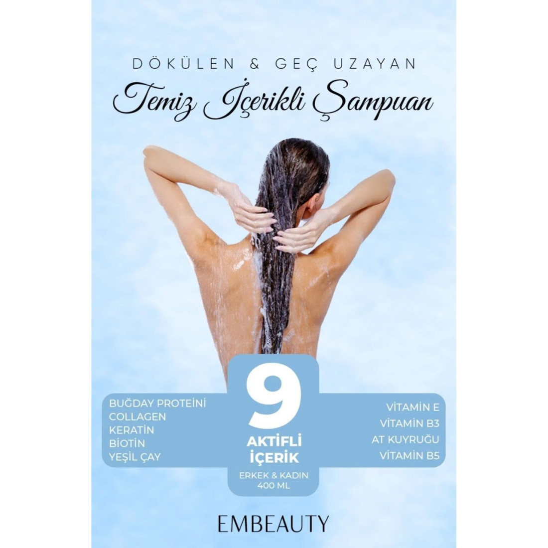 Embeauty Kolajen ve Keratin Saç Dökülmesine Karşı Hızlı Sac Uzatan Dolgunlaştırıcı Onarıcı Besleyici Şampuan