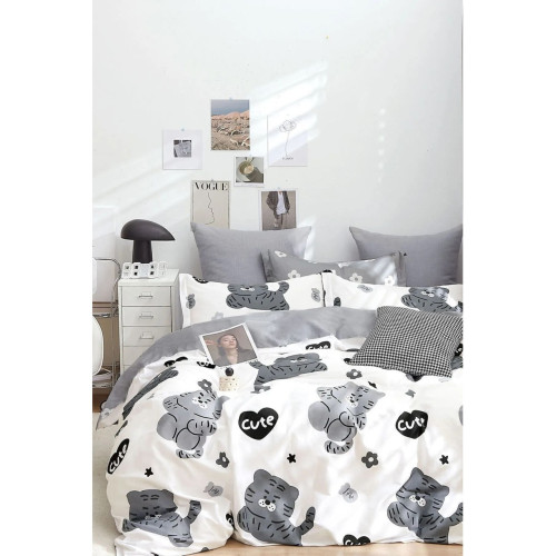 İqon Lastikli Çarşaflı Nevresim Takımı Çift Kişilik Cute Beyaz