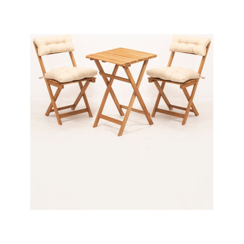 Meya Dekor Sırt ve Oturak Minderli Balkon Bahçe Mutfak 3'Lü Bistro Set Katlanır Masa-Sandalye 50X50 Masalı