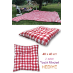 Genel Markalar Günbatımı Piknik Seti Kırmızı Piknik Örtüsü Masa Örtü 2 Minder Hediyeli (40X40Cm)
