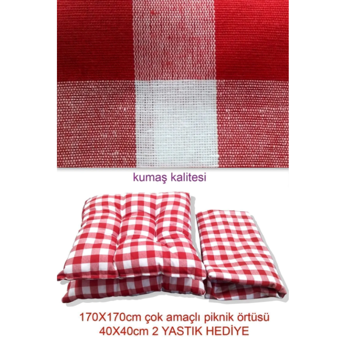 Genel Markalar Günbatımı Piknik Seti Kırmızı Piknik Örtüsü Masa Örtü 2 Minder Hediyeli (40X40Cm)