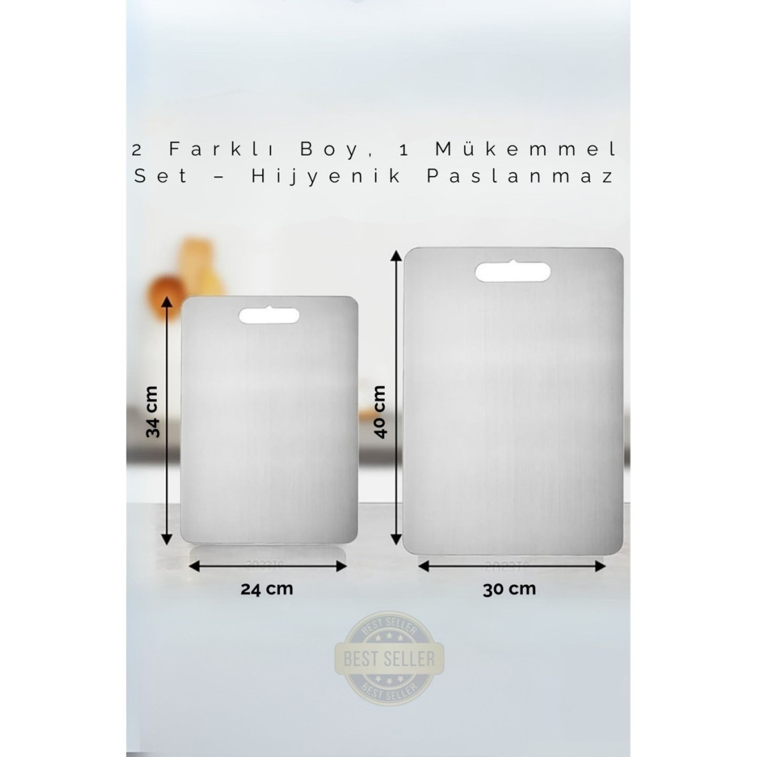 Eryahome 2'Li Paslanmaz Çelik Kesme Tahtası Seti - Antibakteriyel,Dayanıklı ve Kullanışlı (30X40Cm-24X34Cm)
