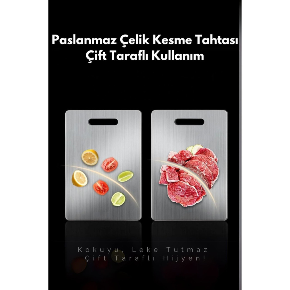 Eryahome 2'Li Paslanmaz Çelik Kesme Tahtası Seti - Antibakteriyel,Dayanıklı ve Kullanışlı (30X40Cm-24X34Cm)