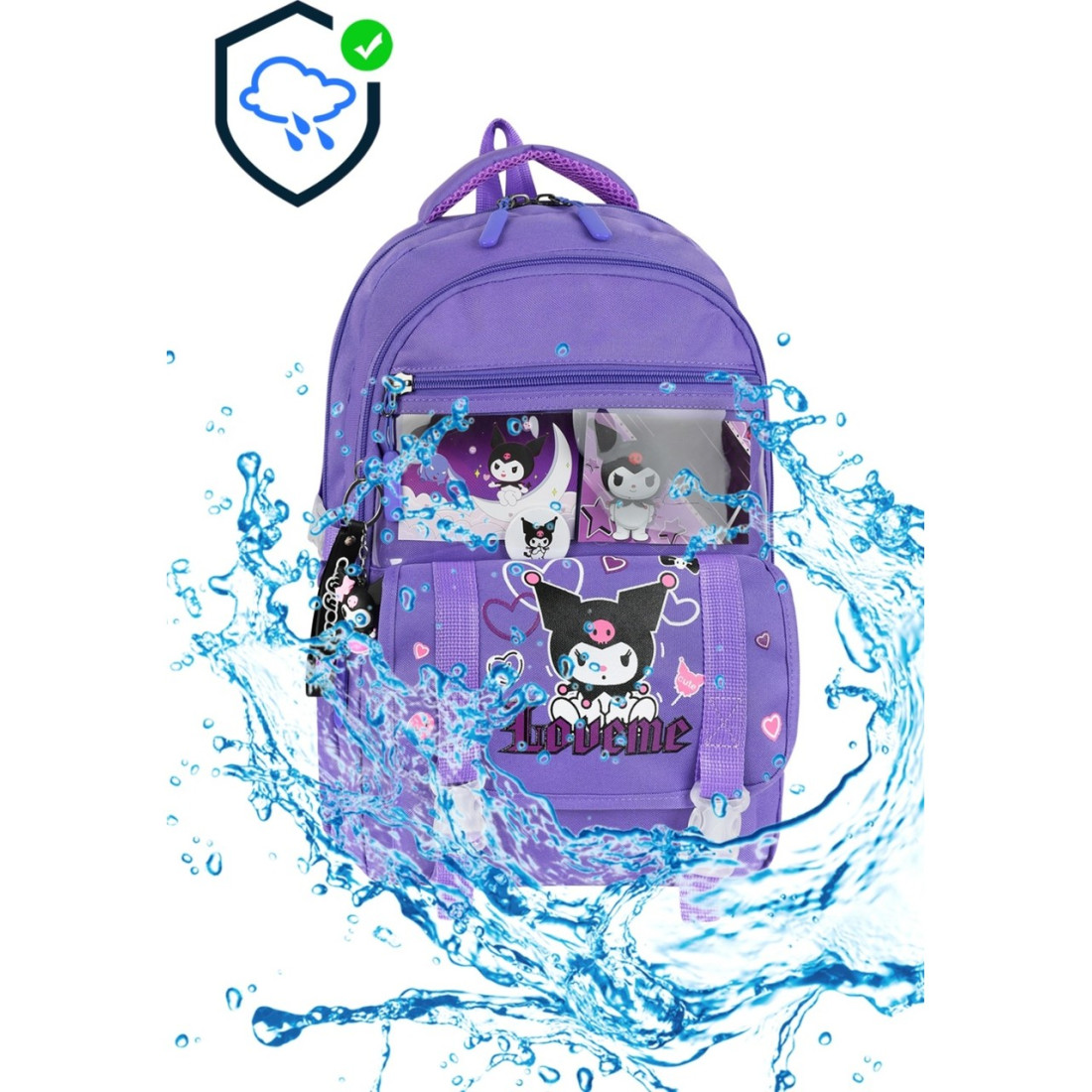 Alanç Gift Ortopedik Lila Aksesuarlı Kore Tarzı Kız Çocuk Okul Sırt Çantası Termal Beslenme,Kalemlik