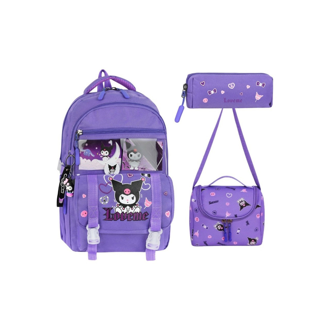 Alanç Gift Ortopedik Lila Aksesuarlı Kore Tarzı Kız Çocuk Okul Sırt Çantası Termal Beslenme,Kalemlik