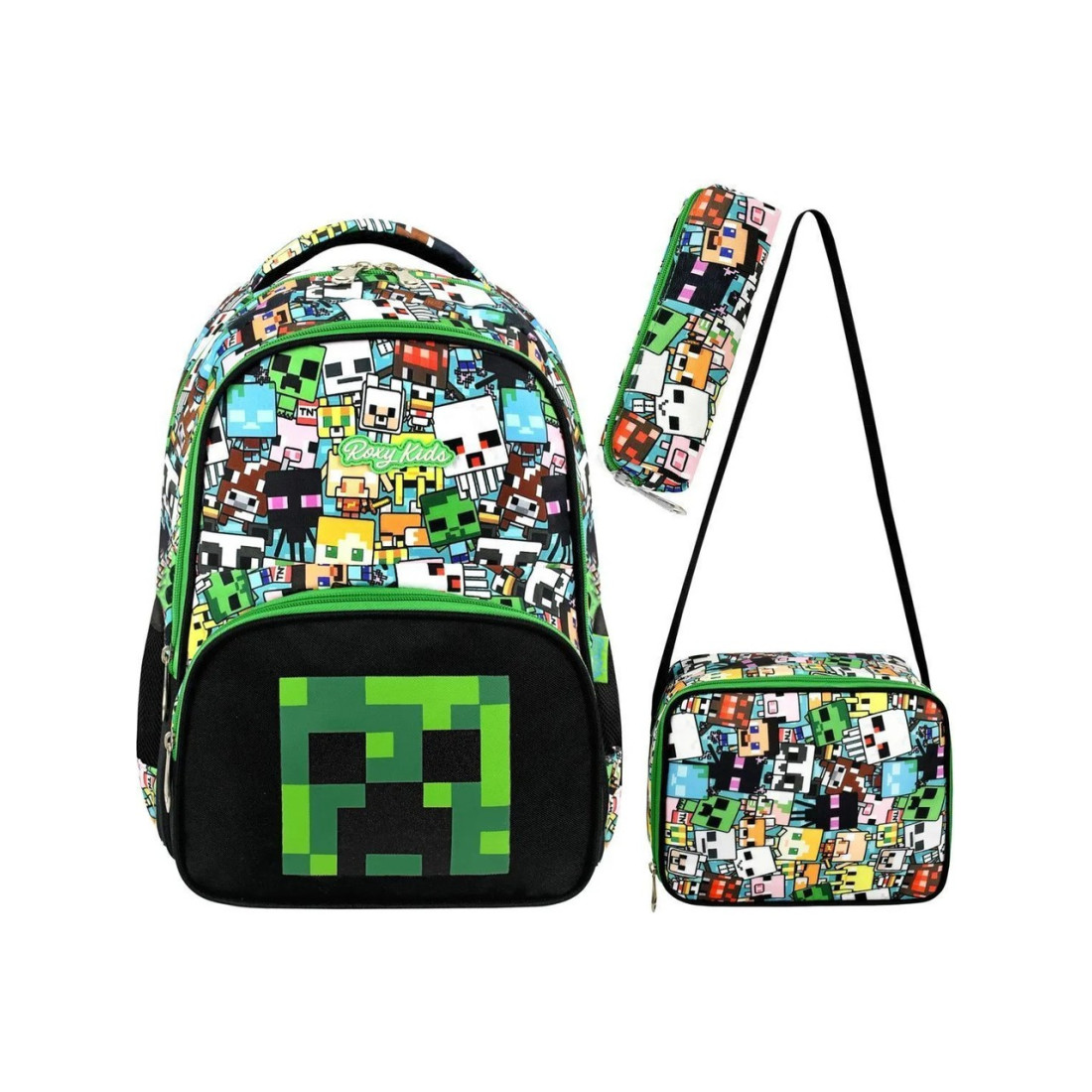 Roxy Mine Creeper 3'Lü Set Ilkokul Çantası, Termal Beslenme Çantası ve Kalem Kutusu Seti