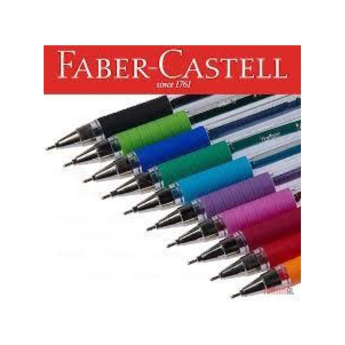 Faber-Castell 10'Lu Tükenmez Kalem Seti - Karışık Renkler, 0,7 Mm Uç, Ergonomik Tutuş, Şeffaf Gövde, Çizgili Desen