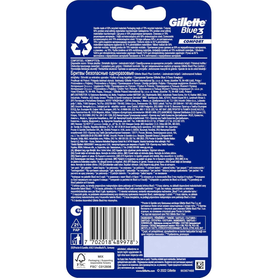 Gillette Blue3 Comfort Kullan At Tıraş Bıçağı 6+2 Adet