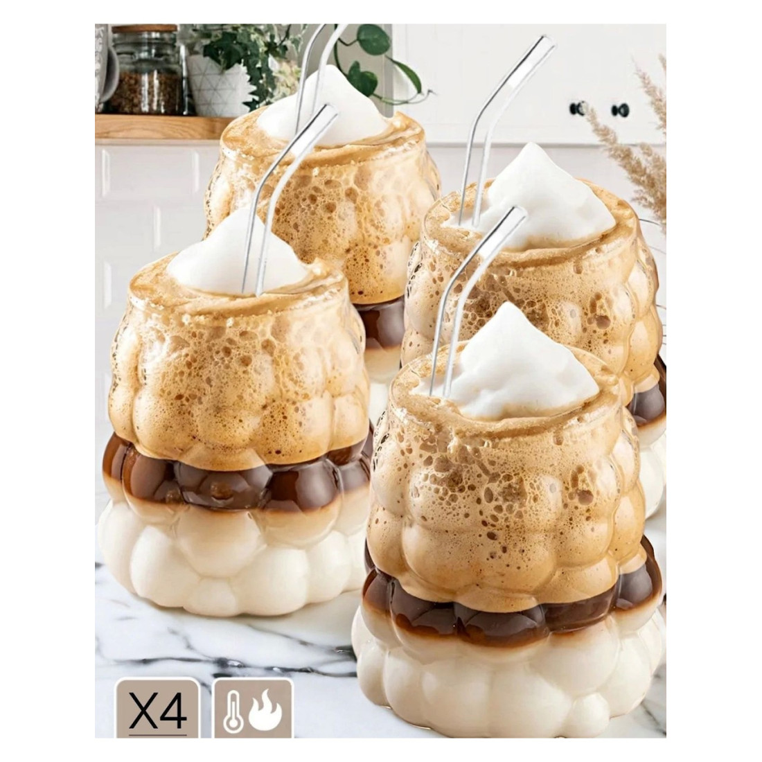 Mi̇s Ki̇tchen Boncuk Bardak 300 Ml 4'Lü - Cam Pipet Hediyeli