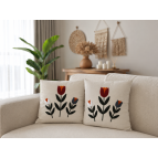 Enavm Punch Bohem Bordo Çiçekler Yastık / Kırlent Kılıfı 43*43 cm - 2 adet