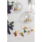 THE HANDMADE HUB 6'lı Yılbaşı Temalı Gold Bardak/Kadeh İşaretleyici Set | Yılbaşı Süsü