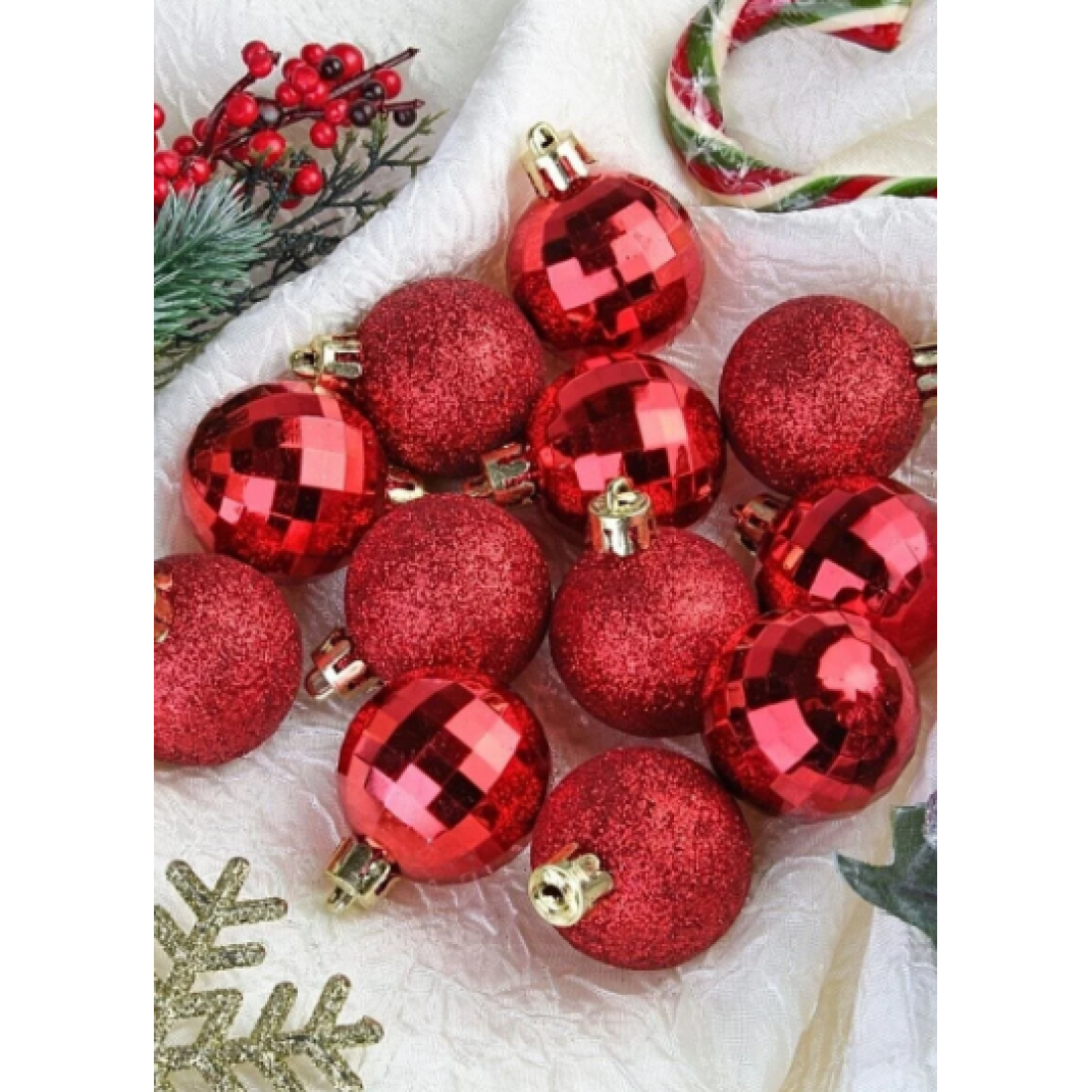 Sezy 12 Adet Cici Top Kırmızı Yılbaşı Çam Ağacı Süsü Dekor Süsleme Seti 3cm
