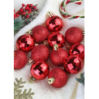 Sezy 12 Adet Cici Top Kırmızı Yılbaşı Çam Ağacı Süsü Dekor Süsleme Seti 3cm