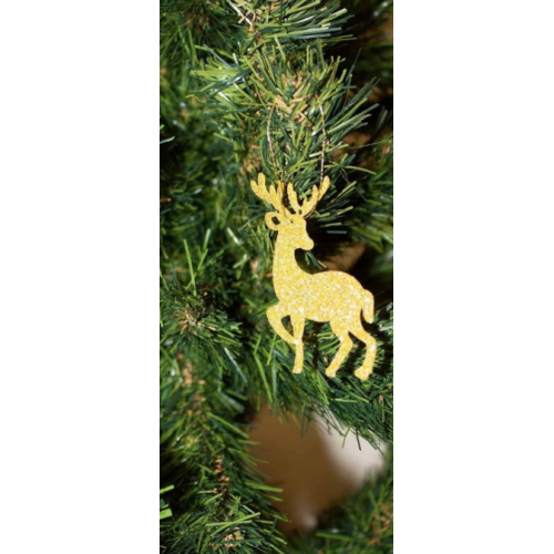 Parti Dolabı Gold Altın Keçe Geyik Yılbaşı Ağaç Süs Simli Eva Ağaç ve Hediye Süsü 6lı