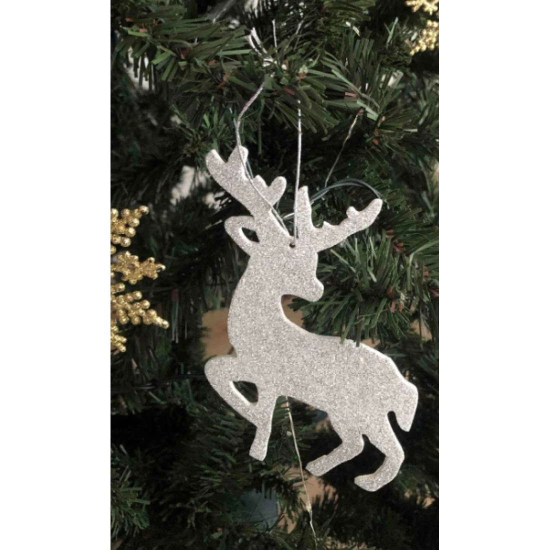 Parti Dolabı Gümüş Gri Keçe Geyik Yılbaşı Ağaç Süs Simli Eva Ağaç ve Hediye Süsü 6lı