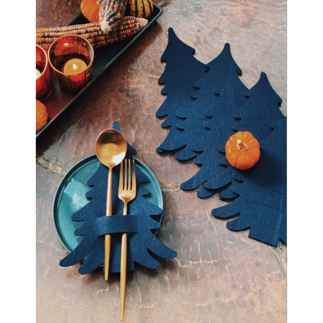 Emtory Home 6 Adet Lacivert Dekoratif Çam Ağacı Kaşıklık