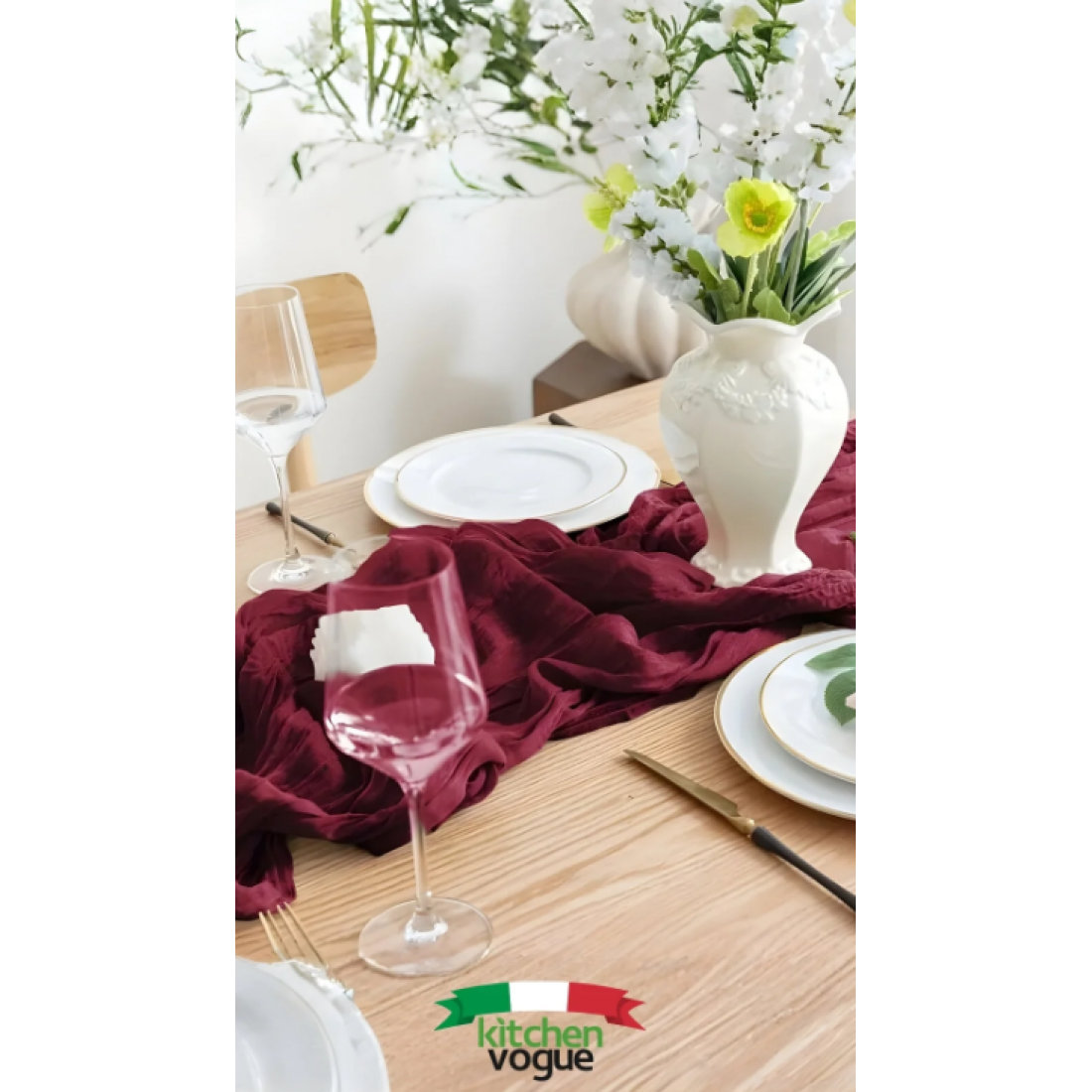 Kitchen Vogue Bohem Dekoratif Runner Masa Örtüsü (90x180) - Bordo