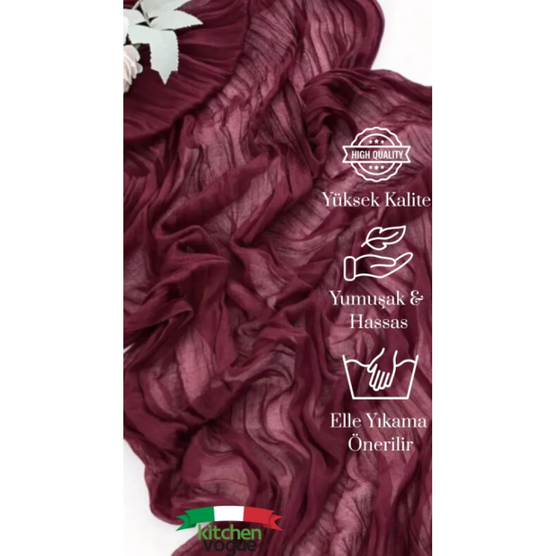 Kitchen Vogue Bohem Dekoratif Runner Masa Örtüsü (90x180) - Bordo