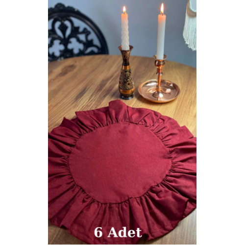 MLC Kamiz Fırfırlı Bordo (KIRMIZI) Amerikan Servisi 6'lı 40x40