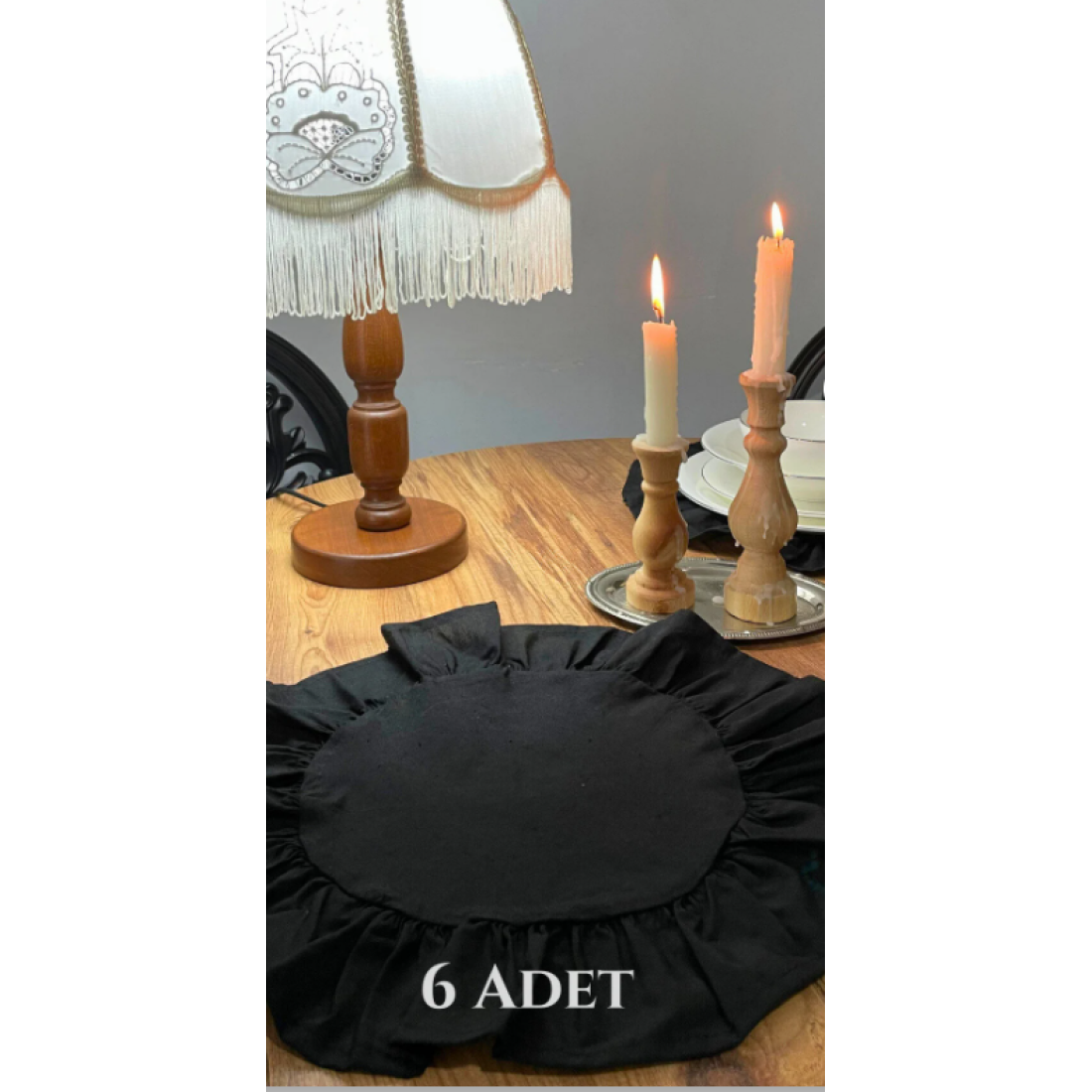 MLC Kamiz Fırfırlı Siyah Amerikan Servisi Yuvarlak 6'lı 40x40