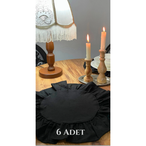 MLC Kamiz Fırfırlı Siyah Amerikan Servisi Yuvarlak 6'lı 40x40