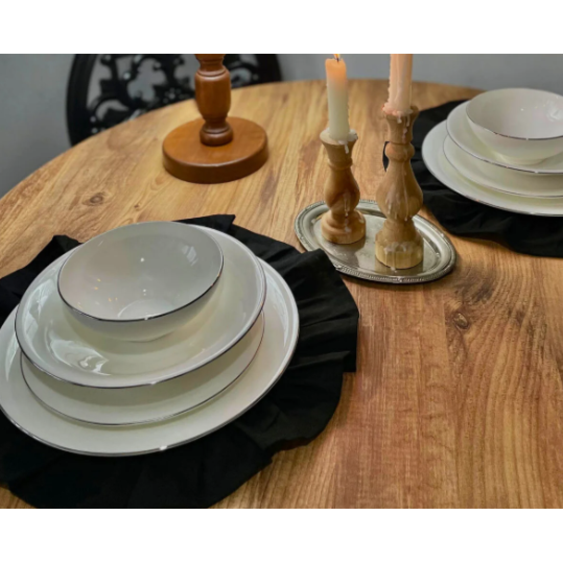 MLC Kamiz Fırfırlı Siyah Amerikan Servisi Yuvarlak 6'lı 40x40