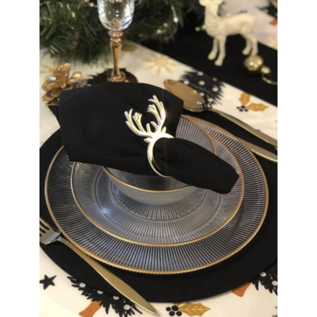 Ayd Home Yılbaşı Peçete Yüzüğü 6 Lı Gold Geyik Pleksi Yeniyıl Sunum Sofra Dekor Masa Peçetelik Halka