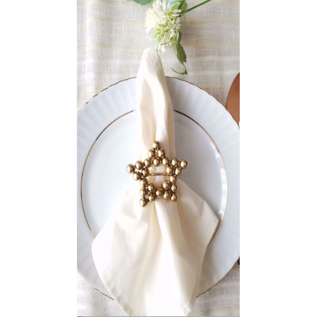 Emtory Home 6 Adet Gold Metal Halkalı Parlak Ahşap Boncuklu Peçete Yüzüğü