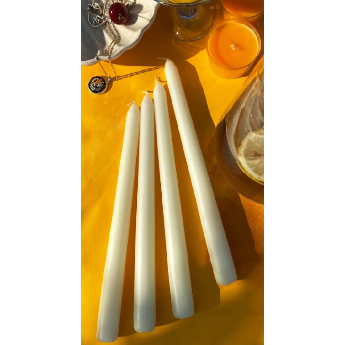 SANAT SEPET İŞLERİ Premium Seri Kokulu Beyaz Konik Şamdan Mum - 4'lü Set