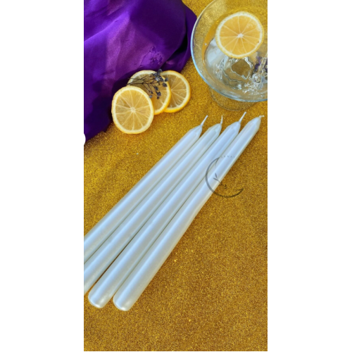 SANAT SEPET İŞLERİ Premium Seri Kokulu Beyaz Rengi Sedefli Konik Şamdan Mum - 4'lü Set